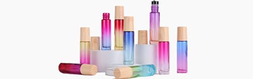 XUBX 9 piezas 10ml Botellas de rodillo de aceite esencial de vidrio de color arco iris con bolas de rodillo de acero inoxidable, Botella de Vidrio Botellas de Rodillos de Aceites aceites esenciales