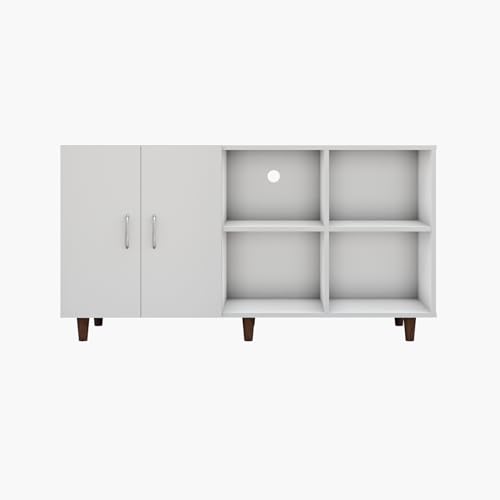Image of VIKI Modern TV Unit for Living Room | Engineered Wood TV Cabinet with 2 Door Storage & 2 Open Shelves, Set Top Box Stand, Entertainment Unit, 140W x 74H x 40D cm | DIY | 1 Year Warranty (White)
