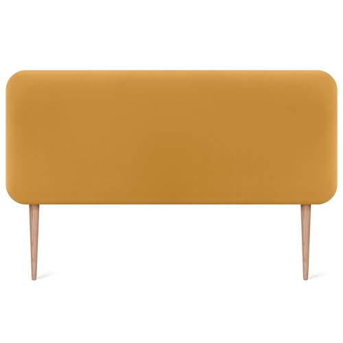 Dhome Cabecero Tapizado Liso Redondeado Polipiel Con Patas Para Pared Acústicos Cabeceros Absorbentes Cabezal Cama Dormitorio Mostaza, 145cm