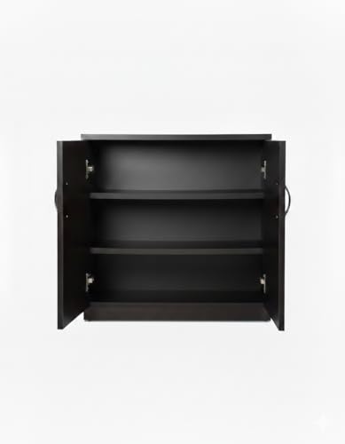 Image of Shoe Rack with Doors | 3 Tier Closed Shoe Cabinet | Compact Footwear Storage for Entryway, Living Room & Bedroom (L 60 x B 32 x H 60 cm) DIY (Midnight WENGE)