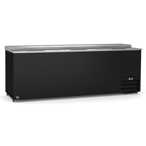 Kelvinator KCHBC95 95" Three-Section Solid Sliding Lids Horizontal Bottle Cooler | Beer Soda Drink Storage Refrigerator | 29.1 Cu Ft, 95 1/4"W x 35"H x 27-1/64"D, Stainless Steel Interior, Black, 115v