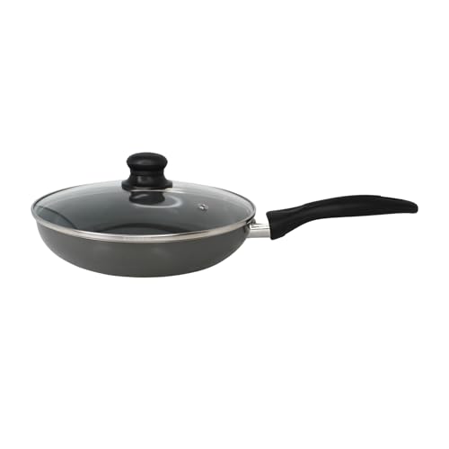 Imusa 9.5-Inch Ceramic Nonstick Sauté Pan With Lid – Deep Gray Aluminum Skillet With Glass Cover & Cool-Touch Handle – Ideal For Sautéing, Stir-Frying, Steaming, Braising & Searing