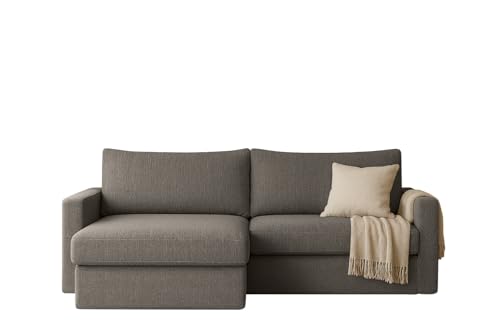 FARO MINI Ecksofa mit Schlaffunktion & Stauraum – Kompaktes Schlafsofa mit HR-Kaltschaum & Wellenfederung – Leichter Aufbau – moderner Faro Stoff – 224×140 cm (Grau, Links)