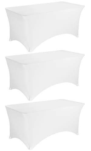 Image of 3 Pack 6FT Spandex Table Covers Washable Wrinkle Resistant Stretch Table Cloth for Folding Table Wedding Party Birthday Banquet Bar Events(White)