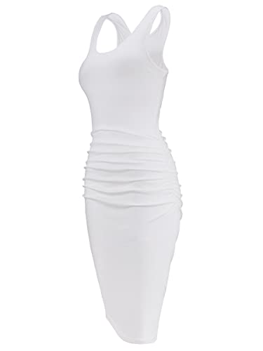 Missufe Women's Sleeveless Racerback Tank Ruched Bodycon Sundress Midi Fitted Casual Dress (Cream White-01, Xx-Large) #TOP3