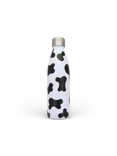 Holstein Cow Print Water Bottle - 17oz Vacuum Insulated Stainless Steel Bottle - Double Wall Copper Lined Thermos - Leak Proof & Sweat Free - Aesthetic Cow Gifts for Women & Adults