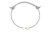 Lederarmband 2 Herzen bicolor, rosegold und silberfarben Farbwahl, verstellbar, Handmade - Beautysart