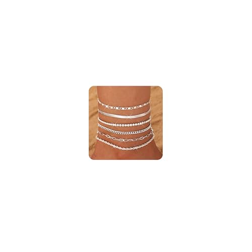 Image of Besteel Ankle Bracelets for Women Waterproof - 14K Gold Plated Non Tarnish Layered Cuban Link Chain Rope Figaro Herringbone Anklets Set Plus Size Anklet Summer Foot Jewelry Gift Adjustable 8-12 Inch