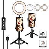Selfie LED Ring Light 6.5" with Tripod Stand & Phone Holder, for Live Stream/Makeup Video or YouTube, Desktop Mini Ring Light for iPhone Android Phone with Eleven Brightening
