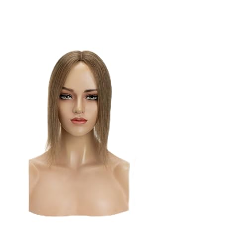 Flequillo Postizo Pelo Natural Adorno de cabello humano real de 6-18 pulgadas for mujer, parte central de 10x12 cm, base de seda completa con 4 clips, postizo liso de cabello indio for adelgazamiento