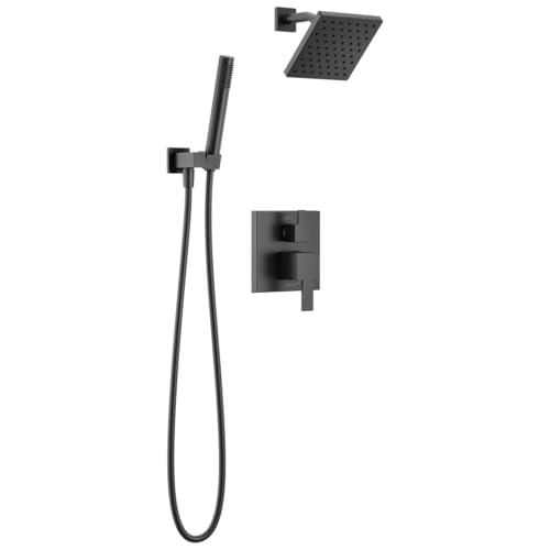 Delta Modern Square Shower System Faucet Set Matte Black 6.5-inch Shower Head and Handle Set Valve Trim Kit Matte Black T342703-BL (Valve Not Included)