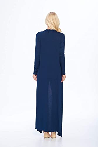 Image of Isaac Liev Women's Maxi Cardigan - Casual Long Flowy Open Front Floor Length Drape Lightweight Duster Sweater Made in USA Navy