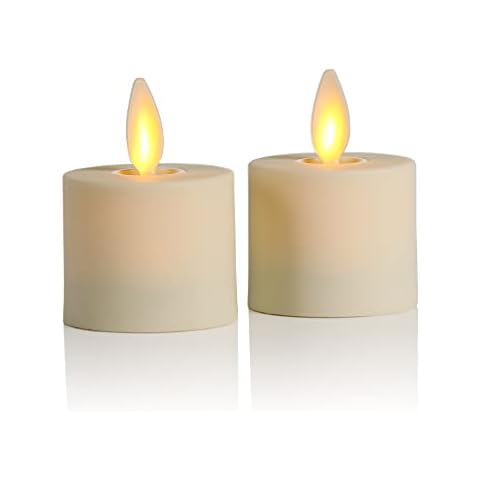 Luminara Flameless Tealight Candles (Unscented, Ivory 2-Pack) - Real-Flame Effect, Flickering, Smooth Finish, Flat Edge, LED Battery Powered Cover