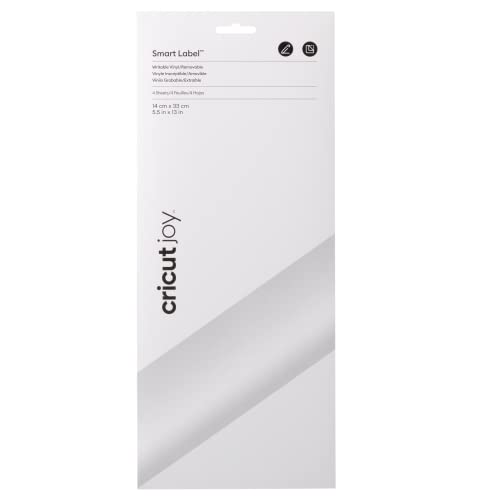 Cricut Joy Smart Label beschreibbares Vinyl, abnehmbar, 33 cm, 4 x selbstklebende Vinylbögen, für die Verwendung mit Cricut Joy, Weiß, 2010001