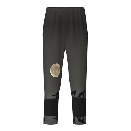 Pajama Pants Pajama Bottoms with Elastic Waistband Sleepwear Lounge Pants, Wolf Under Moon