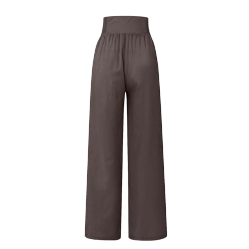 Women's Wide Leg Pants High Waist Linen Trousers Solid Elastic Waist Slim Fit Pants with Pockets Loose Lounge Pants3