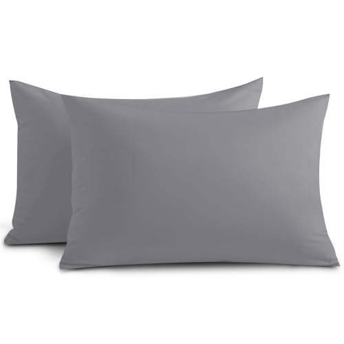 Yorkshire Bedding Pillow Cases 2 Pack - Brushed Microfiber Housewife Pillowcase Hypoallergenic Pillow Cover Standard Size with Envelope Closure (Grey 50 x 75 cm)