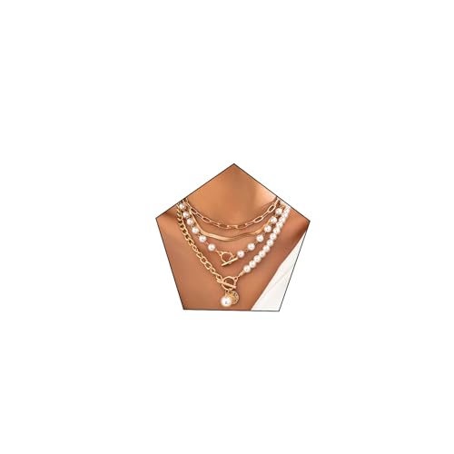 Layered Necklace Multilaye Chunky Plated layered Pearl Paperclip Chain Necklace Adjustable Layering Chain Plated Necklaces Set for Women Jewerly（style1）