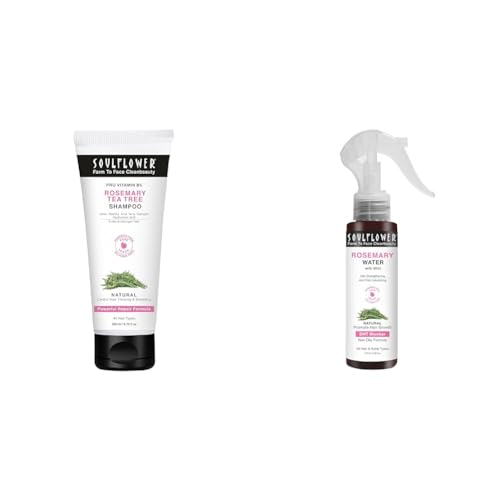 Image of Soulflower Hair Care Combo - Rosemary Shampoo 200ml with Tea Tree & Pro-Vitamin B5 for Hair Growth & Fall Control + Rosemary Water Spray 100ml with Niacinamide & Mint