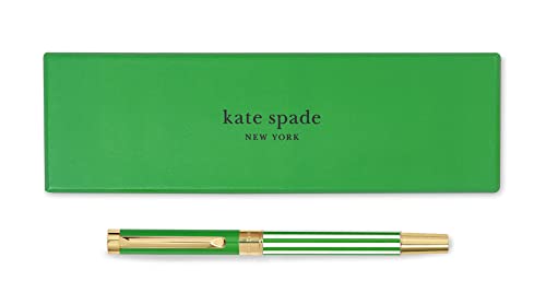 kate spade new york Black Ink Ballpoint Pen with Reusable Gift Box, Professional Office Pen for Women Accepts Standard Refills, Green Pastry Stripe