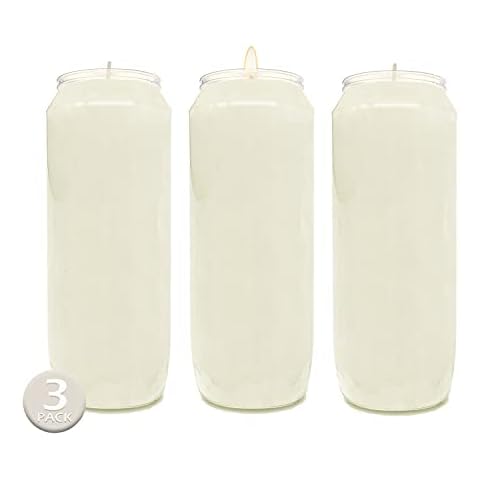 Hyoola 9 Day White Memorial Candles - 3 Pack Grave Candles for Religious, Memory, Vigil and Emergency Use - 100% Vegetable Oil Wax in Plastic Jar Container Cover