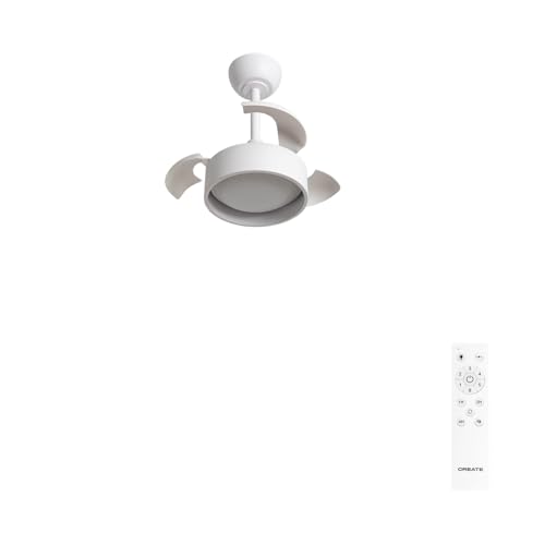 CREATE / WIND CLEAR LAMP/Ventilador de techo con luz blanco con mando / 40W, Silencioso, Ø55 cm, 6 velocidades, aspas retráctiles, programable, función verano-invierno, luz led 3 temperaturas