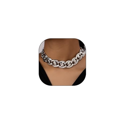 YOOESTORES82 Chunky Gold Cuban Chain Choker Necklaces,Trendy Punk Hip Hop Style Link Chain Necklaces,Dainty Exaggerated Accessories Jewelry Gifts for Women (Silver)