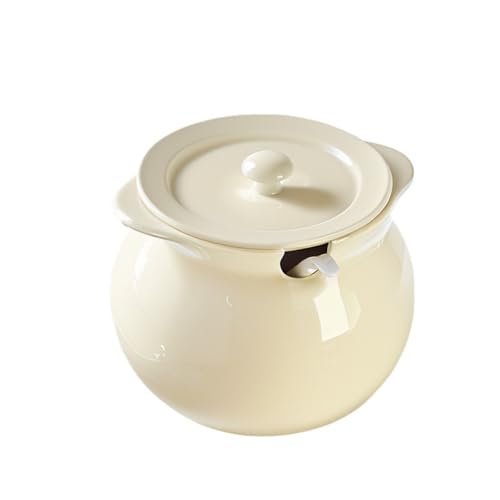 ラードタンク、家庭用耐高温セラミックタンク、大容量キッチン塩タンク、調味料唐辛子油二重耳蓋貯蔵タンク (ミルクホワイト【中くらい】)