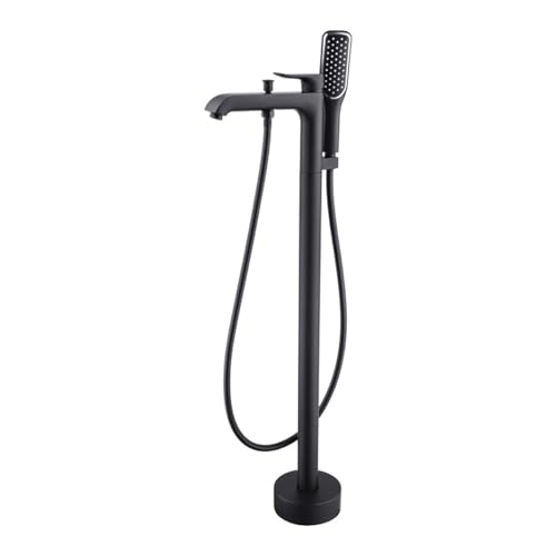 Robinet de salle de bain noir autoportant pour créer un espace spa avec douche de bain