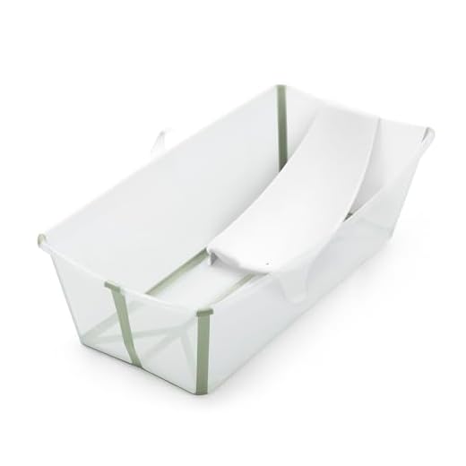 Pack Bañera Stokke Flexi Bath XL, Verde transparente - Bañera plegable para bebé + Soporte para recién nacido - Ideal para edades 0-6 - Duradera y fácil de guardar