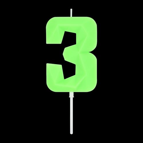 DERVENTA Large Birthday Candle Number 3D Luminous Green 3.7 inch Party Celebration Anniversary Decoration Cake Topper 1 Piece (Luminous Green Number 3)