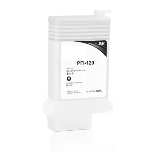 BrmElok Cartucho de Tinta Recargable PFI-120 con Chips permanentes 130ML 5 Colores Compatible con TM-200 TM200 TM-205 TM-300 TM-305 TM300(Black)