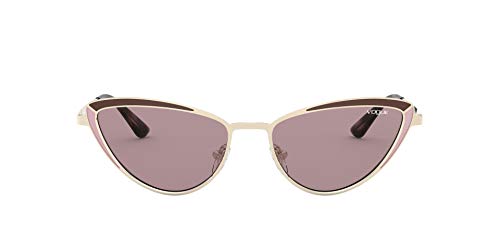 Vogue Eyewear Women's VO4152S Metal Cat Eye Sunglasses, Pale Gold Matte Brown/Purple Brown, 54 mm