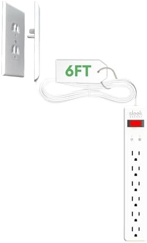 Sleek Socket 6 Outlet Surge Protector, Ultra-Thin Outlet Concealer with Cord Concealer Kit, 6-Foot Cord, Universal Size (Ideal for Home Office & Home Theater)