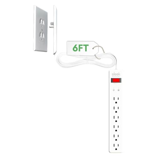Image of Sleek Socket Original & Patented Ultra-Thin Outlet Concealer with Cord Concealer Kit, Flat Extension Cord with Multi Outlets Surge Protector Power Strip, Ideal for Home Office and Home Theater