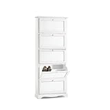 mar.c.a. design - scarpiera con 5 porte in legno massello e mdf bianco opaco con cassetto, mobile scarpiera stile arte povera made in italy - misura 79x30x210h