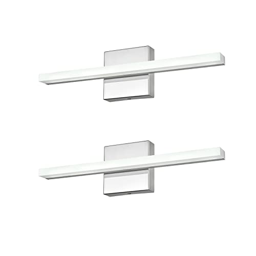 Image of Modern LED Vanity Lights for Bathroom 2 Pack 16IN 9W Daylight White Chrome Bathroom Light Fixtures Lights Over Mirror Vanity Lighting Fixtures Vanity Light