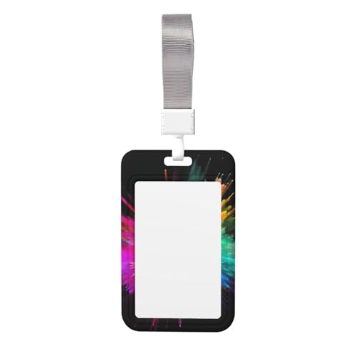 Color Explosion IDバッジホルダー ストラップ付き 縦型 プラスチックカードケース クリアウィンドウ付き 防水 IDカードプロテクター 作業用バッジスリーブ 看護師 教師 オフィス用