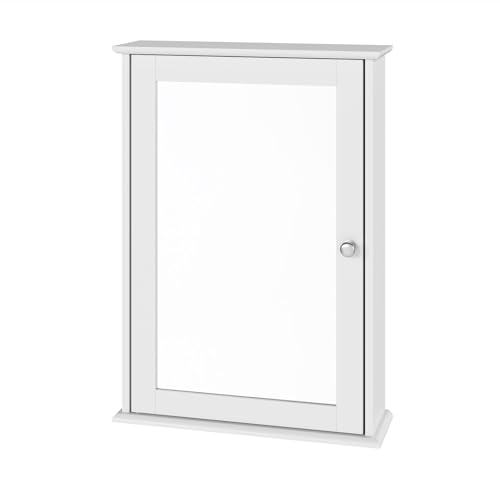 eSituro Spiegelschrank, Badspiegel Hängeschrank mit Türen, Platzsparender Wandschrank mit verstellbaren Regalen, Badschrank, Weiß, BHT 42x58,5x12cm