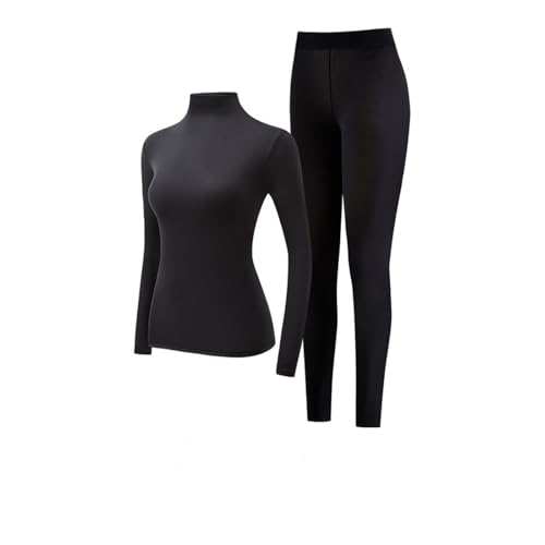Generisch 2026 Conjunto de ropa interior térmica térmica para mujer, cepillado, conjunto de ropa interior larga para clima frío, conjunto de pijama, Negro , L