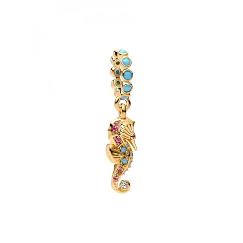 PANDORA Moments 763895C01 Pendentif Hippocampe en Argent Sterling plaqué Or 14 carats avec zircone Compatible avec Le Pendentif Me and Moments, 3,5x17,5x6,1...