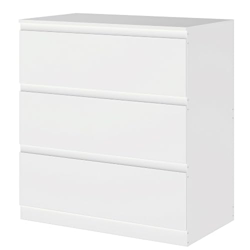 Songvas Kommode weiß mit 3 Schubladen, 70 cm Breite Schubladenschrank & Sideboard, Stauraum Kommodenschrank für Schlafzimmer, Wohnzimmer, Büro und Eingang, 70x40x75 cm (LxBxH)