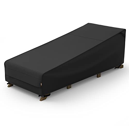 MR. COVER Outdoor Chaise Lounge Covers Waterproof for 74-76 Inch Patio Lounge Chairs, Sturdy 600D Polyester & Double-Stitched Seams, Classic Black