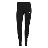 adidas loungewear essentials, leggings da donna a vita alta con logo, nero/bianco, s