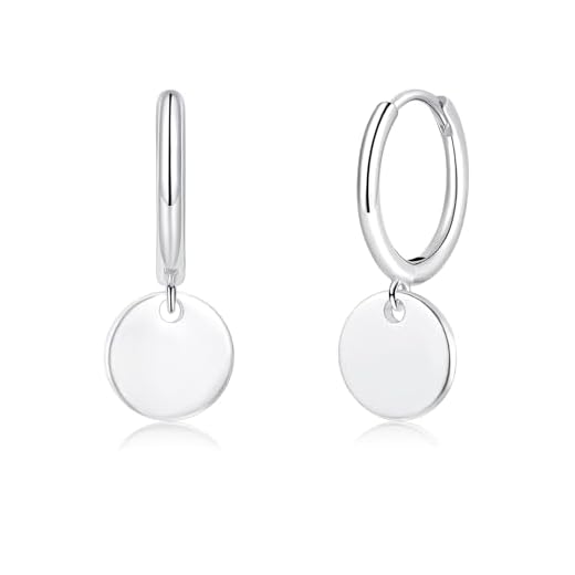 Loutade Ohrringe Silber 925 Hängend, 925 Sterling Silber Damen Creolen mit Flache Scheibe Anhänger, Hypoallergen Knorpel Schlafen Ohrringe Creolen, Leichte Huggie Kreolen Ohrhänger Geschenk für Mama