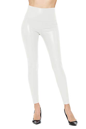 Womens Sexy Tight Fit Faux PU Leather High Waist Leggings (White, S)