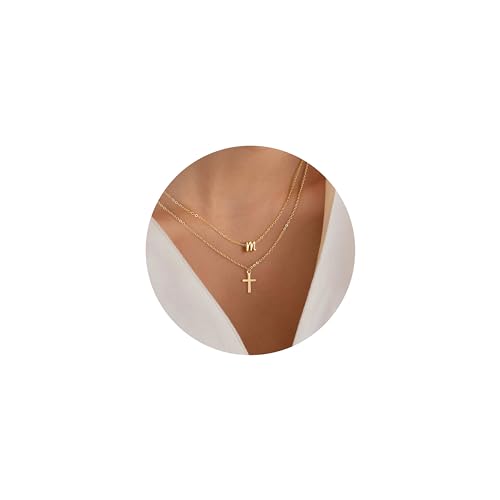 Turandoss Cross Necklace for Women Trendy - Gold Initial Letter Necklaces for Women, Personalized Layered Tiny Cross Necklace Jewelry Gifts, Dainty 14k Gold Plated Necklaces Jewelry Gifts for Her