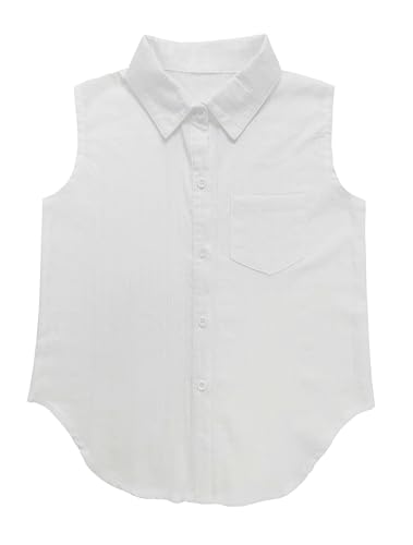 Image of Girls Plaid Sleeveless Button Down Shirt Summer Crop Tops Tie Knot Blouse Tank Tops 4-13Y