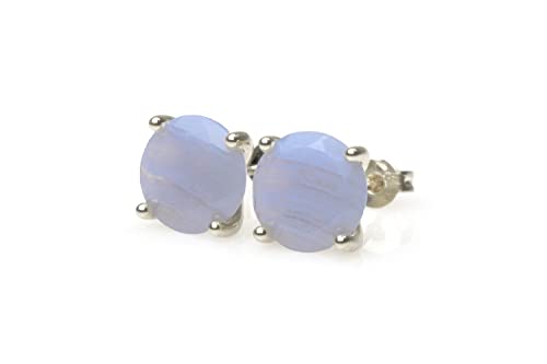 Boucles d'oreilles lace agate bleue en argent sterling faites main avec boite