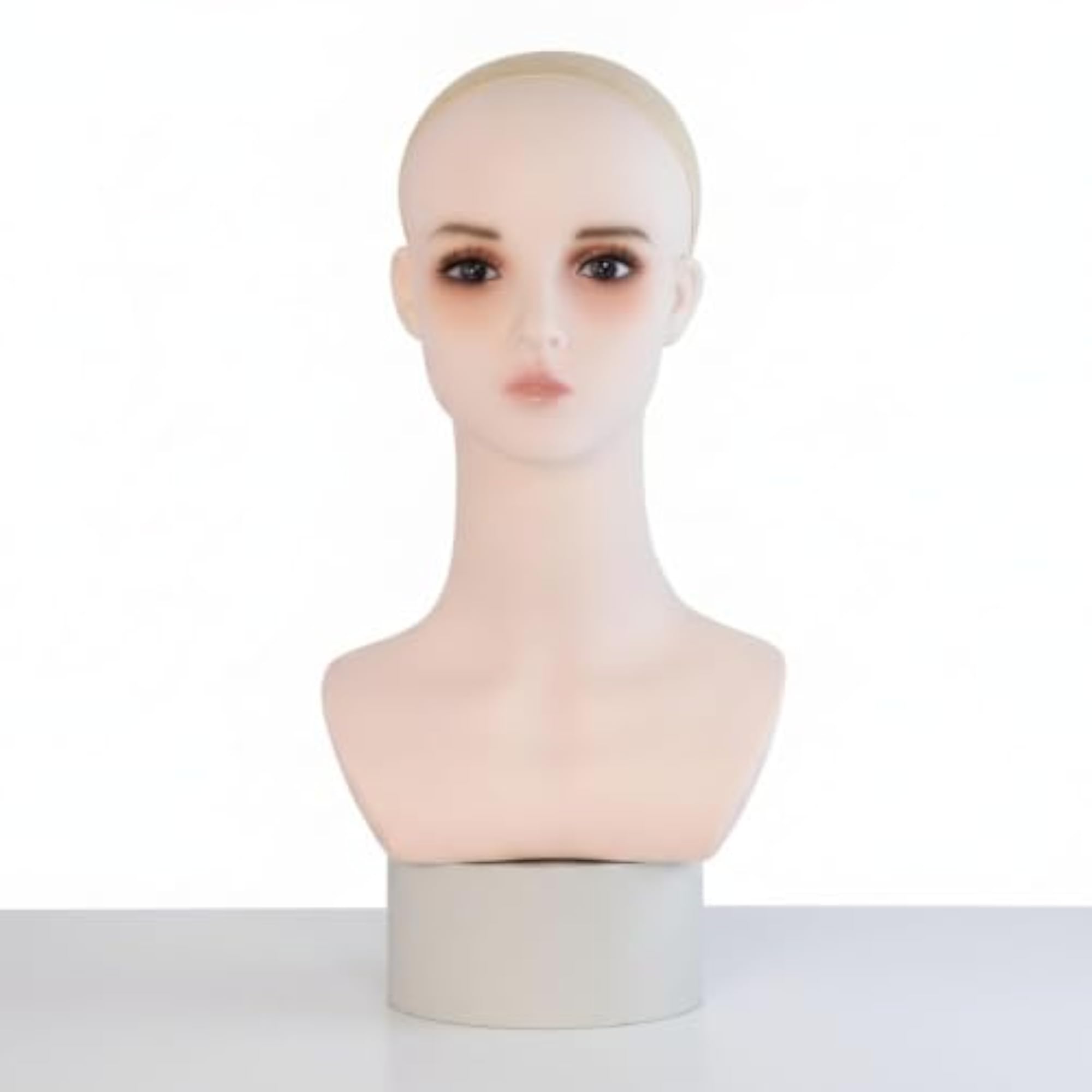 Natural Skin Tone Realistic Hairpiece Display Head with Shoulders